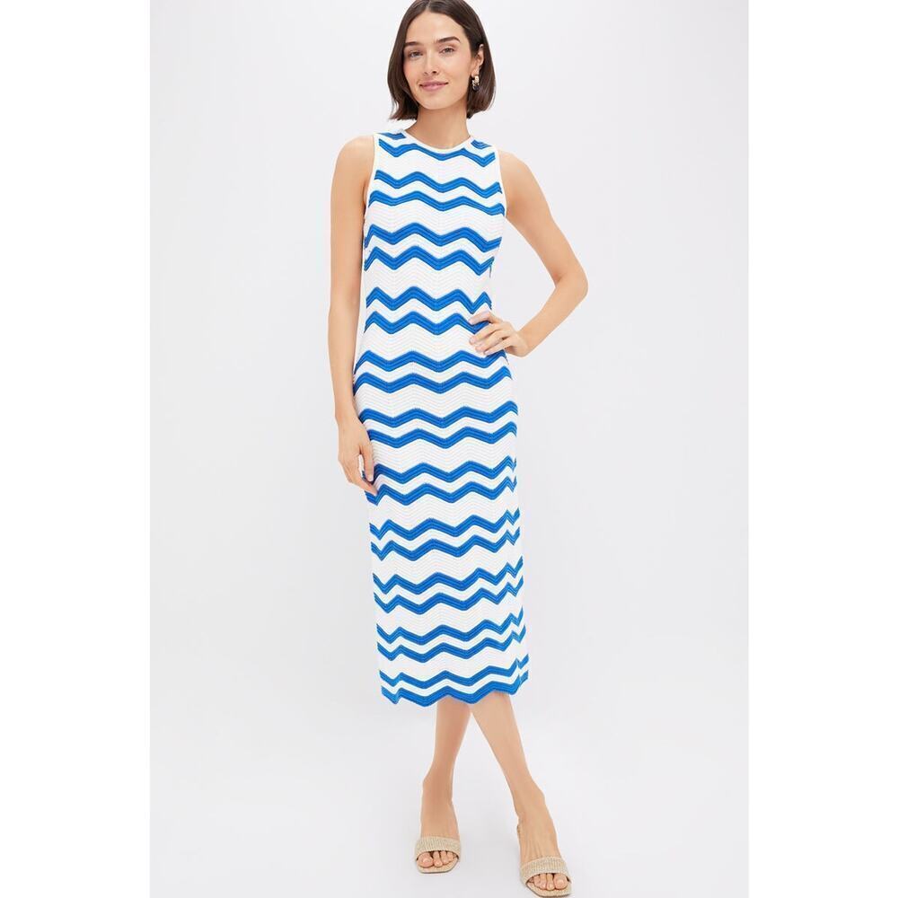 HYACINTH HOUSE Blue & White Zig-Zag Stripe Mykonos Knit Maxi Dress Size XS NWT